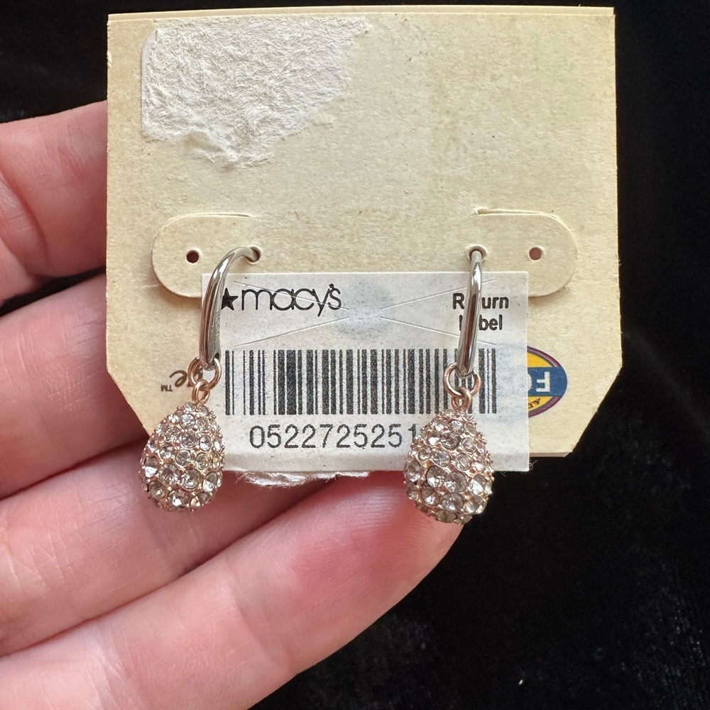 NWT Fossil Long Live Vintage Crystal Teardrop Earrings Stainless Steel Rose Gold - Picture 8 of 14